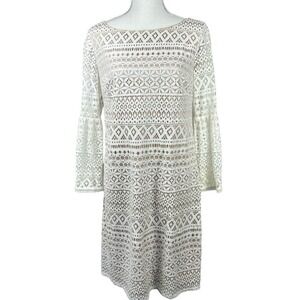 Eliza J Ivory Cream Lace Overlay Sheath Dress Size 8 Bell Sleeves